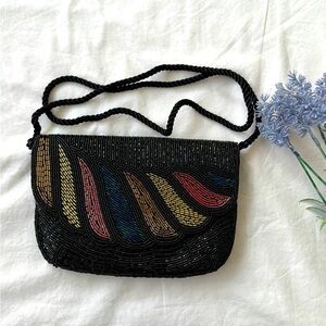 Vintage beaded mini bag, OS, black, red, bronze, gold, multi